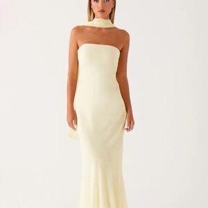 Peppermayo Strapless Butter Column Gown with Scarf